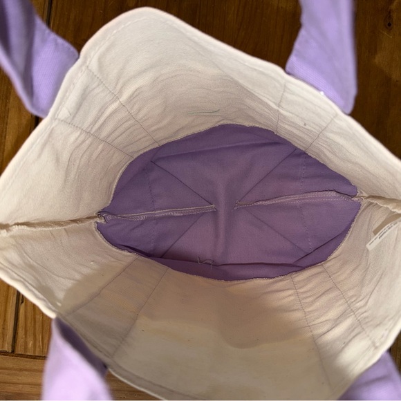 MINI NWT Trader Joe’s Mini Canvas Reusable Tote Bag - Cream with Lavender Straps - Picture 7 of 9